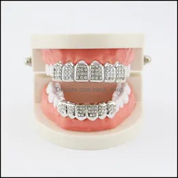 Grillz Dental Grills 18K Gold Plated Diamond Glaze Grillz Teeth Dental Grills Hip Hop Bling Body Jewelry For Men Fashion Sier Drop D Dhhzu