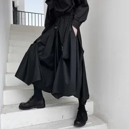 Мужские брюки Японская темная ретро -личность черные брюки Wideleg Мужчины с прямыми повседневными нерегулярными брюками Hakama 221119