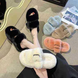 Women Winter Warm Slippers Indoor Home Cotton Antislip Flip Flops Hairy Fluffy Plush Slides Open Toe Memory Soft Foam Slippers J220716