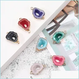 Charms Fashion Designer Resin Stone Hollow Druzy Charms Colorf Geometric 18K Gold Pated Jewelry Making For Bracelet Necklace Drop De Dhv5T