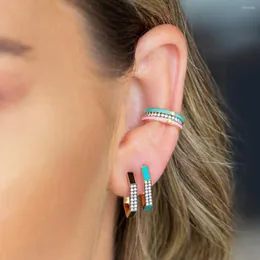 Hoop Earrings Pastel Enamel Colorful Mini Earring For Women Fashion Simple Geometric Hexagon Hoops