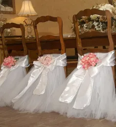 Saf Beyaz Tutu Tül Sandalye Sashes saten yay kanat özel yapılmış sandalye etek fırfırlar düğün dekorasyon sandalye kapaklar doğum günü partisi 6735799