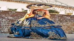 Vestidos de Quinceanera 2021 Luxury mexicano Una l￭nea Weddiing Masquerade Ball Gown Royal Blue Sweety 16 Girls Prom Party Dress3650710