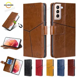 Geometric Splicing PU Leather Flip Phone Cases Card Wallet Phone Cover For Samsung S22 S21 S20 Ultra S10 S9 S8 Plus S7 S6 S5 Note 20 10 Pro 8 9 5 4