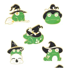 Pins Brooches Funny Animal Gold Plated Brooches 5Pcs Set Green Magic Hat Frog Enamel Badges For Girls Alloy Paint Pin Denim Shirt J Dhcfi