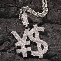 Наверху хип -хоп доллар символ подвесной ожерелье на настоящее белое золото украшения