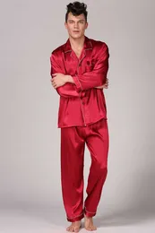 Mäns sömnkläder 2022 Röd svartblå hane pyjama Set Satin Silk Men's Casual Nightwear Sleepwear Nightgown Robe Peignoir T221103