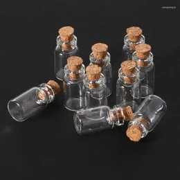 زجاجات التخزين 10pcs زجاجة زجاجة الزجاج المصغرة مع قلادة سدادة الفلين 0.5/1/2/20 مل.