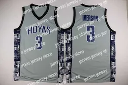 Basketbol Vintage Georgetown Hoyas Allen Iverson Basketbol Formaları Patrick Ewing 33 Yeşil Bethel Lisesi dikişli Gömlekler Erkek Gri