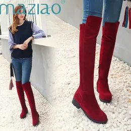 Boots Square Med Heel Women Over The Knee Women Autumn/Winter Shoes Sexy Ladies Party Long Snow Plus Size 33-46MAZIAO 221119