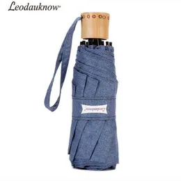 Leodauknow Fivefold Pocket Mini Bamboo Handle 평범한 색상 보호 남성과 여성 휴대용 맑은 비오는 우산 J220722