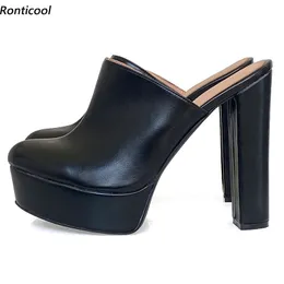 Ronticool Handmade Women Platform Platform Slingback Pumps Block Heels Class Classics Черная повседневная обувь США плюс 5-20