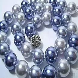 Vacker 12mm Multicolor Grey and Blue Shell Pearl Necklace 18 '