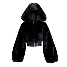 Futro dla kobiet sztuczne jesienne zima królik bombowca Teddy Płaszcz Zapip Streetwear High talia Ry Hooded Plush Jacket Cardigan Fleece Parkas 221119