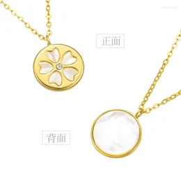 Chains Gold-plated Round Brand Hollow Flower Mother-of-pearl Necklace Female Simple Korean Style Ins Wind Slightly Inlaid Zircon Neckla