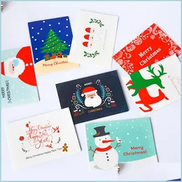 Outros 8 PCs/lote Cartão de Natal boneco de neve Papai Noel Saudação com Envelope Mini Obrigado Ano Novo Cartões de presente Jóias de entrega P DH9TI