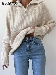 Kadın Sweaters Belvtleneck Örme Kadın Kazak fermuar Sonbahar Kış Kadın Jumper'ları Tops Vintage Uzun Kollu Sıradan Çakık 221118