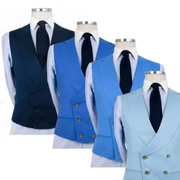 Erkekler Suits Blazers Özel Made Mavi Çift Kruvaze Yelekle Şallı Lapel İnce Fit Bej Damat Adam Düğün Plajı Yelek Kolsuz Ceket 221119