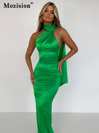 Casual Dresses Mozision Elegant Satin Backless Maxi Dress Women Gown Summer Halter Sleeveless Backless Bodycon Long Club Party Dress Vestido 221119