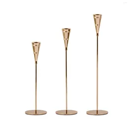 Candle Holders 3pcs Ornament Metal Centerpiece Wysokowy nowoczesny wystrój domu Świeclestick Wedding Gold Dinner Table Taper Holder Slim Stem