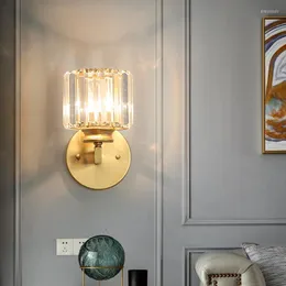 Wall Lamp Gold Light Luxury Crystal Bedroom Bedside El Villa Corridor Decorative Square LED Sconces Lighting Black
