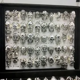 Целое 50шт лот готический кольцо с большим черепом богемный панк-винтажный антикварный серебряный серебряный стиль