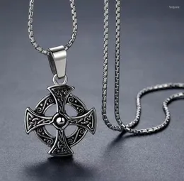 Pendant Necklaces Vintage Viking Celtic Knot Pattern Disc Cross Necklace Men's Gothic Punk Trend Street Jewelry Gifts