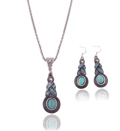 Moda Padrão vintage Blue Crystal Turquoise Jóias de jóias de brincos Colar para mulheres Acessórias de vestidos para 5556415