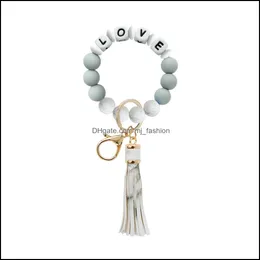 Nyckelringar Sile Love Beads Tassel Charm Armband Key Rings Wrap armband Keychain hänger Fashion Jewelry Drop Delivery Dh1RJ
