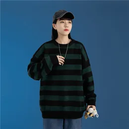 여자 스웨터 패션 패션 녹색과 검은 색 줄거리 니트 스웨터 남성과 여성 가을 ​​겨울 라운드 목이 캐주얼 트렌드 풀오버 의류 221119