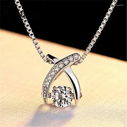 Подвесные ожерелья Zrhua Серебряное ожерелье Crystal Long Searace для женщин Подарок подарки 45 см коробки Королев Коллеры Mujer Женские подарки