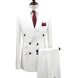 Slim Fit White Men Suit Wedding Groom Wear Tuxedos 2 조각 재킷 팬츠 신랑 복장 Man Prom Business Wear Blazer4765176