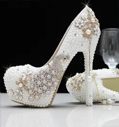 Mode Luxusperlen Kristalle Strauchhaut Wei￟ Elfenbein Hochzeitsschuhe Gr￶￟e 12 cm High Heels Brautschuhe Party Prom Women Schuhe9431061