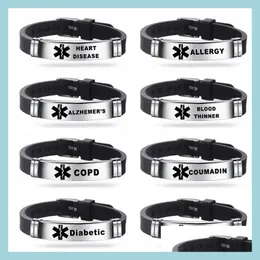 Other Bracelets New Sile Medical Alert Id Bracelets For Men Women Stainless Steel Engravable Bracelet Diabetes Serious Illness Emerg Dh5Wr