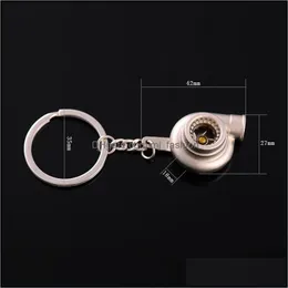 Keychains Lanyards Keychain Metal Turbine Keyring Car Turbo Charger Blowing Hine Key Rings Pendant Fashion Jewelry Bag Hangs Drop Dhqia
