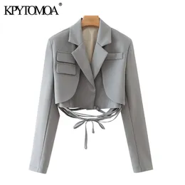 Женские костюмы Blazers kpytomoa Женская мода с укороченным блэйрзером Vintage Long Rineve Женская верхняя одежда шикарные Veste Femme 221119