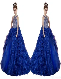 Luxo Royal Blue Little Girls Girls Pageant Dresses Ruffled Crystal Beads