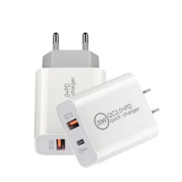 20w carregador de parede rápida Tipo C PD PD Charging Home Travel Chargers Adaptador para iPhone Samsung eu plug plug qc 3.0 carregador de telefone com caixa de varejo