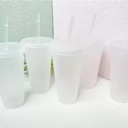 UPS 24oz Clear Cup Tazze di plastica Bicchiere trasparente Estate riutilizzabile Bere freddo Tazza di succo di caffè con coperchio e cannuccia