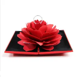 3D Rose Flower Ring Box Up Spinning Rings Holder Sieraden Case Black Red Gold 12 6 5 1 8cm Grace Marry Wedding Boxes256n