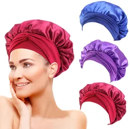 Neu Damen Satin Solid Duschhauben Schlafmütze Nachtschlaf Hüte Haarpflege Bonnet Schlummertrunk für Damen Herren Unisex Cap Bonnet de Nuit 19 Farben