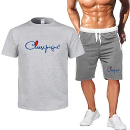 Herren-Trainingsanzug, 2-teiliges Set, Sommer, einfarbig, Sport, hawaiianischer Anzug, Kurzarm-T-Shirt und Shorts, lässige Mode, Herrenbekleidung