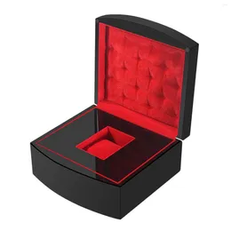 Titta på lådor Black Piano Wood Jewelry Box med kudde för förlovningsförslag bröllopspresent eller speciella tillfällen