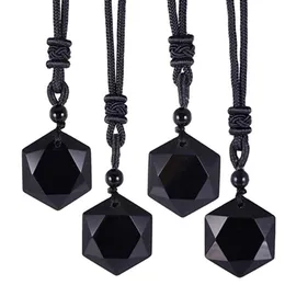Collares colgantes estrellas de obsidiana negra amuleta afortunado amor de energía natural collar para mujeres joyas de cristal péndulo2497