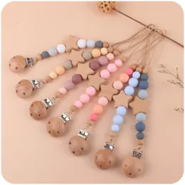 Pacifier Holders Clips# Infant Beech Baby Cartoon Star Wood Chain Antidrop Accessories Clip Pendant 221119