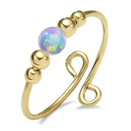 14K Gold Pierścienie OPAL FIDGET Pierścień anty-anxiety dla kobiet