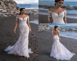 Naviblue 2020 Full Lace Long Sleeves Mermaid Wedding Dresses Appriqued Bridal Gowns Custom Sweep Train Beach Wedding Dress vesido6420662