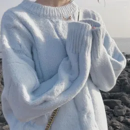 Maglioni da donna JSXDHK da donna 2022 Autunno Inverno Moda Pullover lavorati a maglia Chic Donna Manica lunga Mohair Soft Sky Blue Lazy Loose