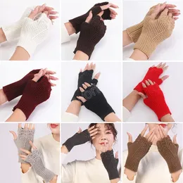 Half-Finger Gloves Winter Outdoor Unisex Couple Knitted Gloves Wool Knitting Fingerless Gloves Jacquard Crochet Elastic Mittens