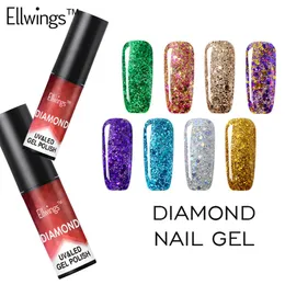 Ellwings 다이아몬드 반짝이는 UV 젤 폴란드 폴란드 인 Nail Gel Vannish Manicure Nail Sticker Top Base Polish277J와 Shine